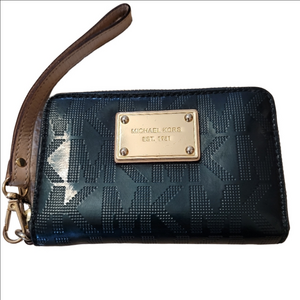 Michael Kors Green Patent Leather Zip Around Wristlet Wallet